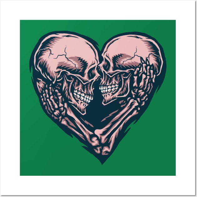 Skull Couple Heart Illustration Wall Art by Mako Design 